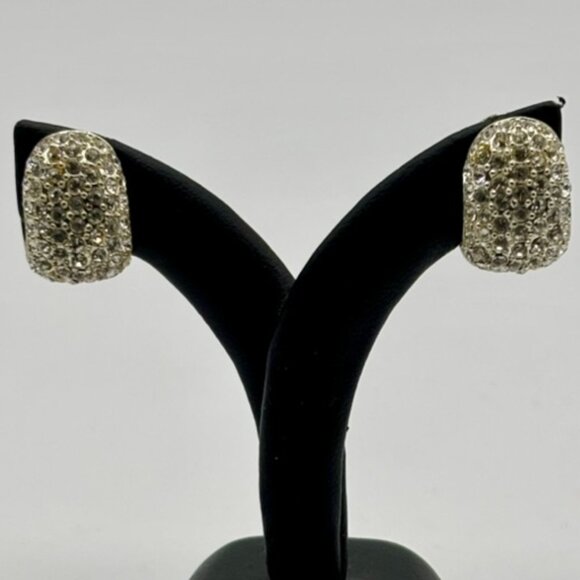 Vintage Monet Magnetic Clip Pave Rhinestone Earrings/Faux Pave Diamonds, Signed - Picture 2 of 10